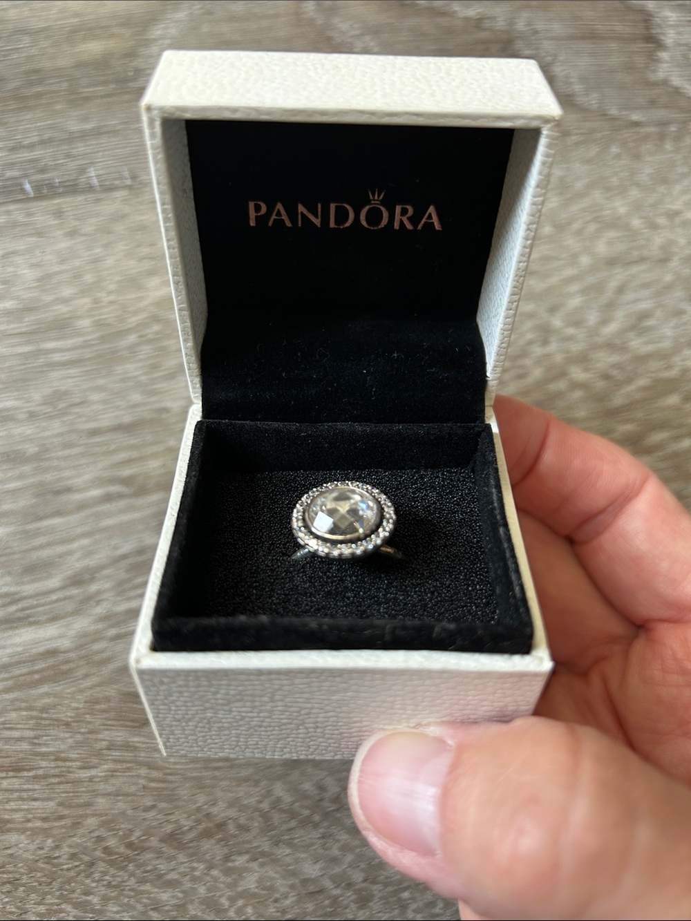 Pandora Silver Ring with Clear Center Stone and Halo